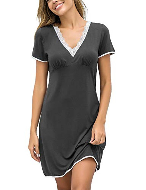 Ekouaer Sleepwear Womens Tshirt Nightgowns Sexy Night Shirt Soft Night Gown for Ladies Plus Size Dark Grey XXL