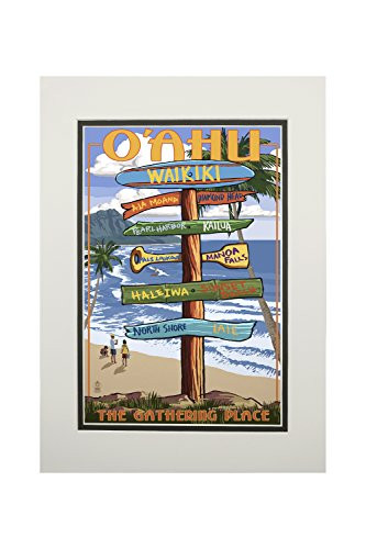 Waikiki O'ahu Hawaii Destinations Sign The Gathering Place -11x14 Double-Matted Art Print Ready to Frame Wall Decor-