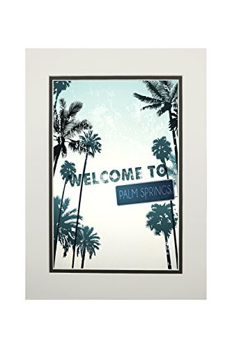Palm Springs California - Street Sign and Palms -11x14 Double-Matted Art Print Wall Decor Ready to Frame-