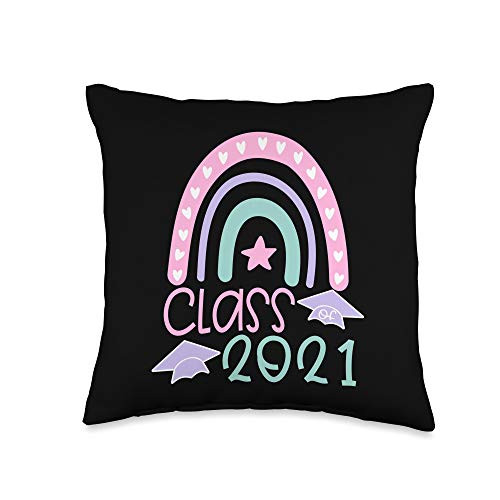Graduation Tees by K Class of 2021 Graduation Gift Boho Pastel Rainbow Her Women Throw Pillow 16x16 Multicolor