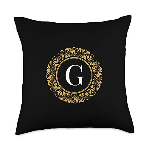 Monogram Letter Initial Designs Gifts Black Decorative Ornamental Monogram Letter G Initial Gift Throw Pillow 18x18 Multicolor