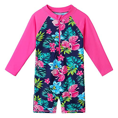 Girls Long Sleeve Rashguard One Piece Swimsuits UPF50 plus Sun Protective Flower Zipper Swimwear S337-NavyFlower-128-134 Girls Long Sleeve Rashguard One Piece Swimsuits UPF50 plus Sun Protective Flower Zipper Swimwear S337-NavyFlower-128-134
