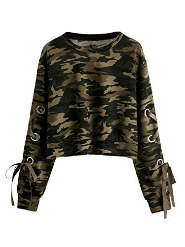 SweatyRocks Women's Casual Tie Dye Lace Up Long Sleeve Pullover Crop Top Sweatshirt Multicolor-2 S