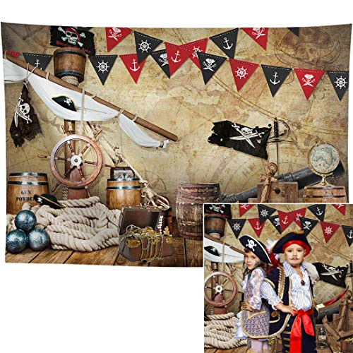 Allenjoy 7x5ft Pirate Party Backdrop for Photography Pictures Nautical Treasure Map Kids Boys Happy Birthday Supplies Baby Shower Favors Decorations Decor Banner Background Photo Studio Booth Props