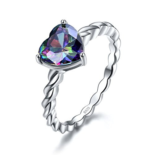 Merthus Promise Ring for Her 925 Sterling Silver Twisted Rope Band Heart Shaped Simulated Mystic Rainbow Topaz Ring for Women Size 7 Merthus Promise Ring for Her 925 Sterling Silver Twisted Rope Band Heart Shaped Simulated Mystic Rainbow Topaz Ring for Women Size 7