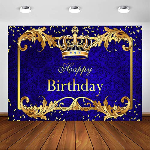 Avezano Prince Birthday Party Backdrop for Boy's Royal Blue and Gold King Crown Party Decoration Photography Background Royal Little Prince Happy Birthday Party Banner Photoshoot -7x5ft-