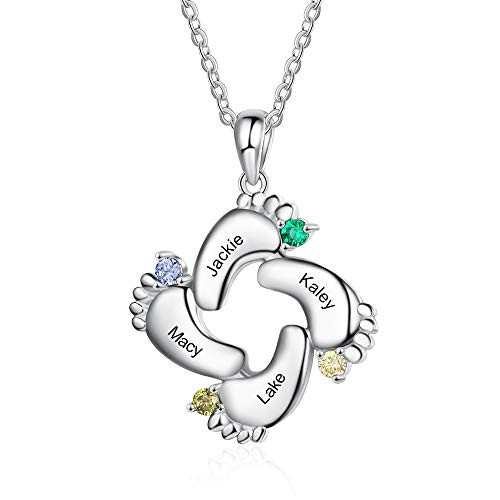 Personalized Necklace for Mother Custom Necklace for Mom with Childrens Names Baby Feet Necklace Pendant with Simulated Birthstone 1-6 Names Engraving Name or Date -4 name- Personalized Necklace for Mother Custom Necklace for Mom with Childrens Names Baby Feet Necklace Pendant with Simulated Birthstone 1-6 Names Engraving Name or Date -4 name-