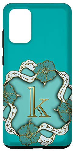 Galaxy S20 plus Aesthetic Turquoise Blue Floral Flower Initial K Monogram Case