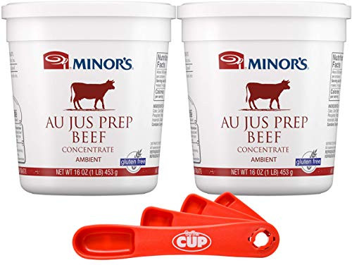 MINOR'S Beef Au Jus Concentrate No Added MSG Ambient 1 lb -Pack of 2- with By The Cup Swivel Spoons