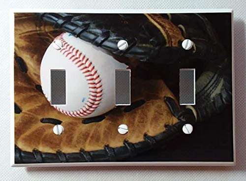 Triple Toggle -3-toggle- Light Switch Plate Cover - Sports Recreation - Baseball and Glove