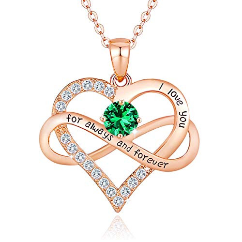 sovesi Infinity Heart Necklace for Women Rose Gold Love Birthstone Pendant Necklace with Cubic Zirconia Jewelry Birthday Gifts for Women May