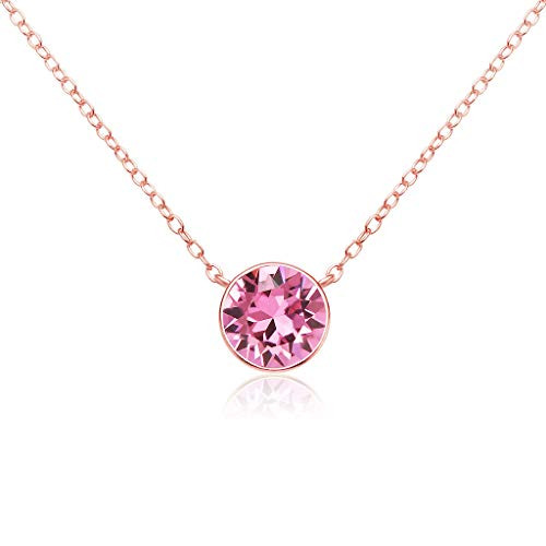 SolidSilver - Sterling Silver 7mm Round Solitaire Rose Gold Dipped Pendent Necklace Made with Swarovski Crystal Rose SolidSilver - Sterling Silver 7mm Round Solitaire Rose Gold Dipped Pendent Necklace Made with Swarovski Crystal Rose