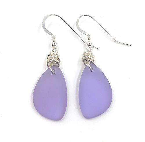 Charming Lilac Sea Glass Earrings on Sterling Silver Hooks by Aimee Tresor Jewelry