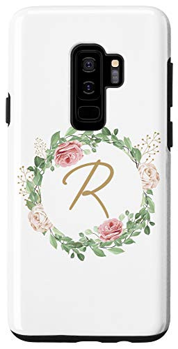 Galaxy S9 plus Letter R Monogram Personalized Initial R Floral Leaves Case