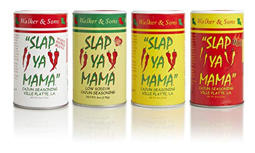 Slap Ya Mama All Natural Cajun Seasoning from Louisiana 1 each of Original Hot White Pepper  and  Low Sodium Variety Pack of 4