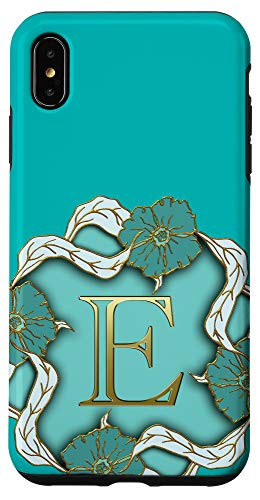 iPhone XS Max Aesthetic Turquoise Blue Floral Flower Initial E Monogram Case
