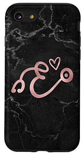 iPhone SE -2020- - 7 - 8 Cute Letter E Initial Monogram Nurse Rose Pink Stethoscope Case