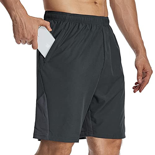 BTAPARK 7'' Workout Shorts for Men Basketball Gym Running Shorts Quick Dry Athletic Casual Jogger Shorts with Zip Pockets Dark Gray