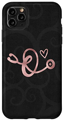 iPhone 11 Pro Max Cute Letter O Initial Monogram Nurse Rose Pink Stethoscope Case