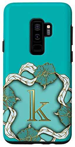 Galaxy S9 plus Aesthetic Turquoise Blue Floral Flower Initial K Monogram Case
