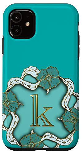 iPhone 11 Aesthetic Turquoise Blue Floral Flower Initial K Monogram Case