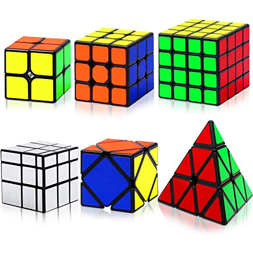 Hellocube Speed Cube Set Magic Speed Cube Bundle 2x2 3x3 4x4 Pyramid Mirror Skewb Cube Smooth Sticker Cubes Collection Puzzle Toy for Children Adults Pack of 6