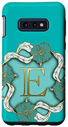 Galaxy S10e Aesthetic Turquoise Blue Floral Flower Initial E Monogram Case