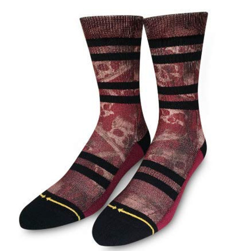 MERGE4 Skulls Burgundy Stripe Black Basics Unisex Crew Sock