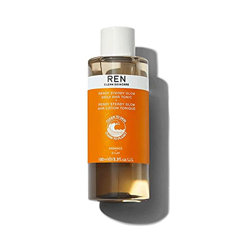 REN Clean Skincare Glow Tonic - Daily Facial Brightening - Exfoliate Hydrate  and  Even Skin Tone with Resurfacing AHAs  and  BHAs - Cruelty Free  and  Vegan Pore Reducing Toner 3.3 Fl Oz REN Clean Skincare Glow Tonic - Daily Facial Brightening - Exfoliate Hydrate  and  Even Skin Tone with Resurfacing AHAs  and  BHAs - Cruelty Free  and  Vegan Pore Reducing Toner 3.3 Fl Oz