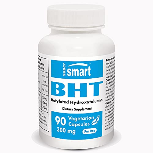 Supersmart - BHT 300 Mg - Butylated Hydroxytoluene - Powerful Antioxidant  and  Immune Support - Anti Aging Supplement  Non-GMO  and  Gluten Free - 90 Vegetarian Capsules