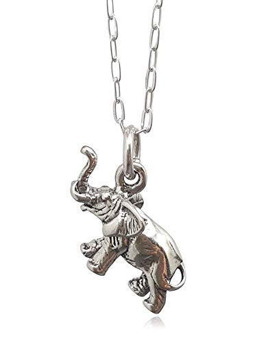 Sterling Silver African Elephant 3D Charm Necklace 18"