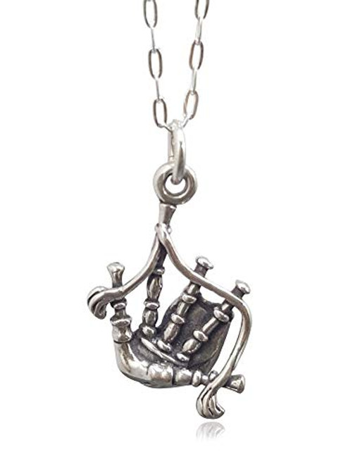 Sterling Silver Highland Bagpipes Instrument 3D Scottish Charm Necklace 18" Sterling Silver Highland Bagpipes Instrument 3D Scottish Charm Necklace 18"