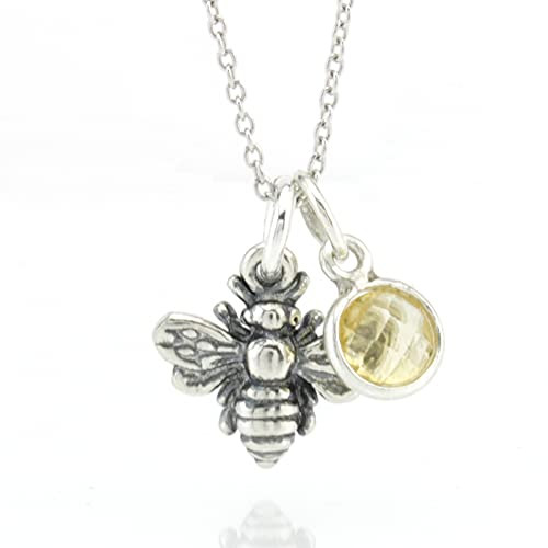 Bumble Bee Charm Sterling Silver Necklace with Honey Drop 18" -citrine tiny size- Bumble Bee Charm Sterling Silver Necklace with Honey Drop 18" -citrine tiny size-