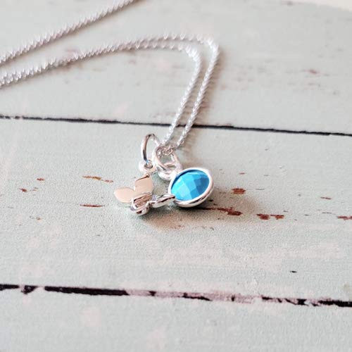 Sterling Silver Butterfly Charm Necklace with December Birthstone 18" -tiny size- Sterling Silver Butterfly Charm Necklace with December Birthstone 18" -tiny size-