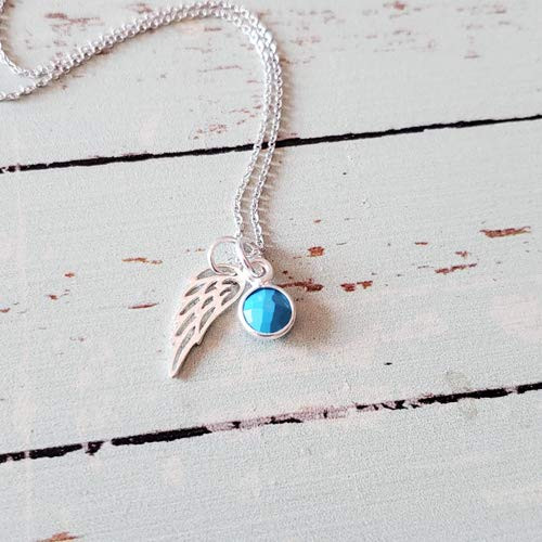 Sterling Silver Angel Bird Wing Charm Necklace with December Birthstone 18" -tiny size- Sterling Silver Angel Bird Wing Charm Necklace with December Birthstone 18" -tiny size-