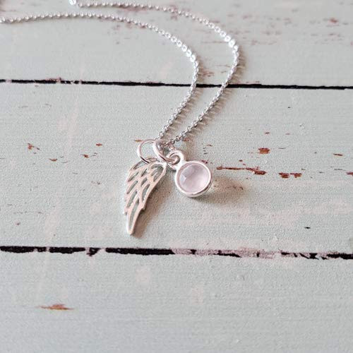 Sterling Silver Angel Bird Wing Charm Necklace with October Birthstone 18" -tiny size- Sterling Silver Angel Bird Wing Charm Necklace with October Birthstone 18" -tiny size-