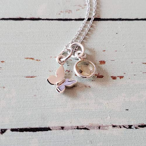 Sterling Silver Butterfly Charm Necklace with November Birthstone 18" -tiny size- Sterling Silver Butterfly Charm Necklace with November Birthstone 18" -tiny size-