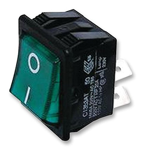 ARCOLECTRIC C1353AABG2-602AW-B Rocker Switch Illuminated DPST On-Off Green Panel 16 A