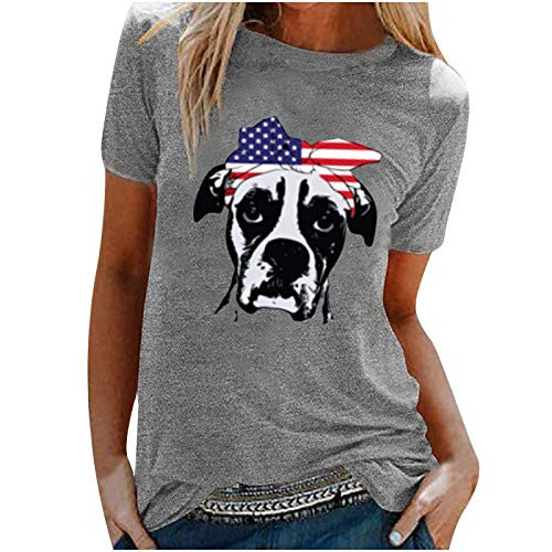 Tops for Women Floral Tops Short Sleeve V-O Neck Tee T Shirt Basic Loose Casual-GrayXXL-