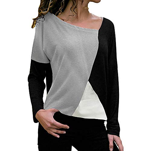 Baiggooswt Fashion Women Autumn Comfortable Casual Patchwork Color Block O-Neck Long Sleeve T-Shirt Blouse Top-BlackL-