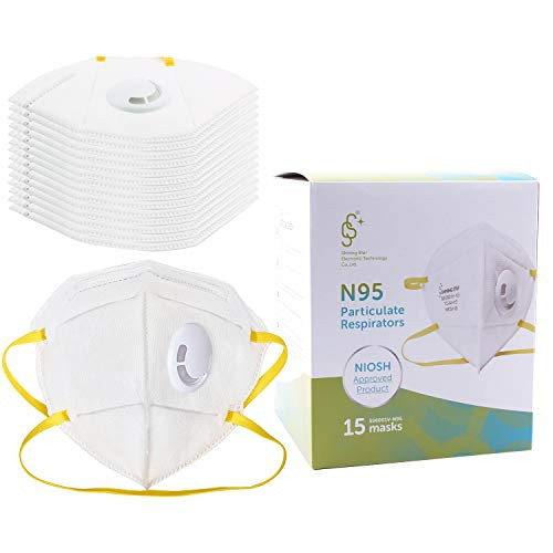 N95 Foldable Dust Mask Disposable Particulate Respirator with Valve 15 Pack Particle Dust Mask for Drywall Sanding, Grinding, Sawing, Painting and Insulating Particles