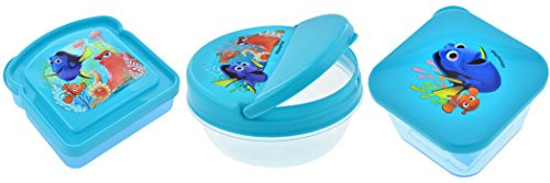 Disney FINDING DORY 3 PC Kids Lunch Box Reusable Sandwich and Snack Containers