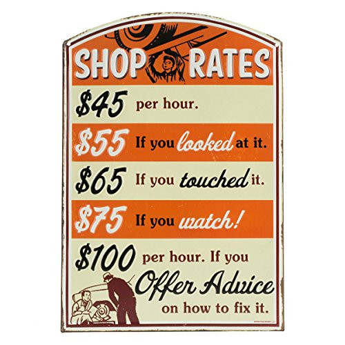 Open Road Brands Shop Rates Orange Embossed Tin Sign