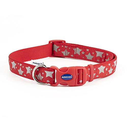 Ancol Nylon Adjustable Reflective Collar Paw N Bone Red 45-70cm Sz 5-10