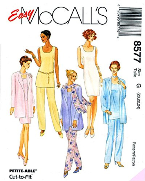 McCall's Sewing Pattern 8577 Misses' Unlined Jacket Dress Top Pull-on Pants and Scarf Size G -20 22 24- McCall's Sewing Pattern 8577 Misses' Unlined Jacket Dress Top Pull-on Pants and Scarf Size G -20 22 24-