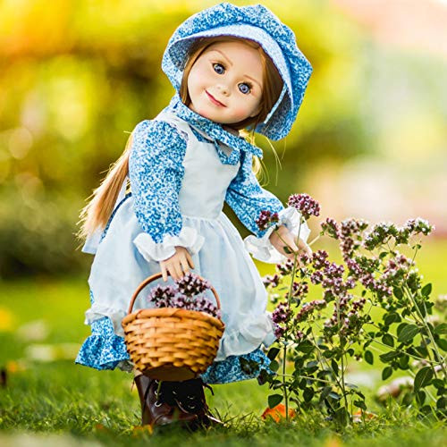 The Queen's Treasures Little House on The Prairie Blue Calico Dress with Bonnet Apron and Pantaloons Sized to be Compatible with 18 Inch American Girl Dolls