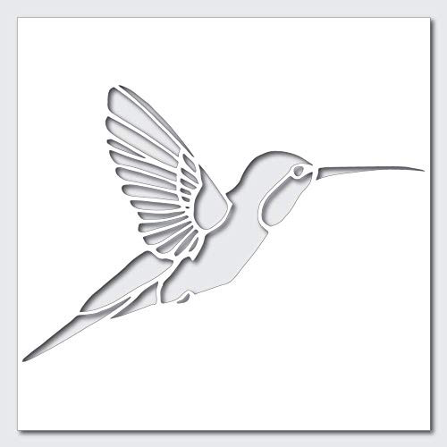 Hummingbird Stencil Best Vinyl Large Stencils for Painting on Wood Canvas Wall etc.-M -14" x 9.75"- Ultra Thick Exhibit Grade White Color Material