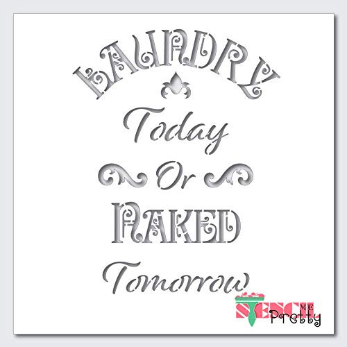 Laundry Room Fancy Stencil - DIY Sign Best Vinyl Large Stencils for Painting on Wood Canvas Wall etc.-S -11" x 14"- Ultra Thick Exhibit Grade White Color Material
