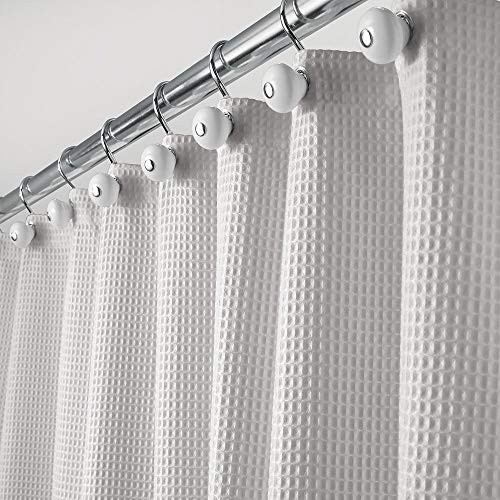mDesign Hotel Quality Polyester/Cotton Blend Fabric Shower Curtain with Waffle Weave and Rustproof Metal Grommets for Bathroom Showers and Bathtubs - 72" x 72" - Light Gray