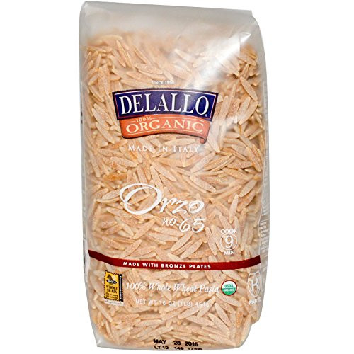 DeLallo Orzo No. 65 100 percent Organic Whole Wheat Pasta 16 oz -454 g--Pack of 4-